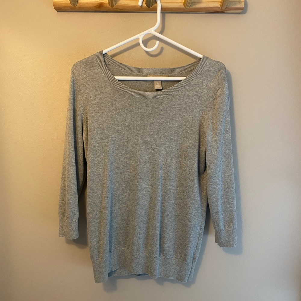 Womens Gray 3/4 Sleeve Sweater